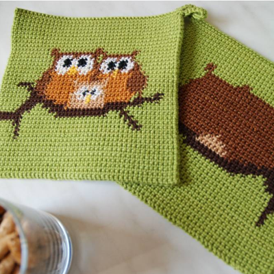 DIY Häkelanleitung Doubleface-Topflappen Eulen (PDF)