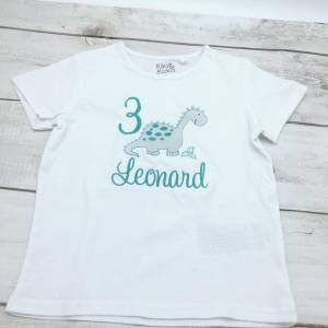 Geburtstagsshirt für Babys Kinder Dino Geschenk zum Geburtstag Zahlenshirt  T-Shirt Kurzarm Langarmshirt personalisiert Bild 2