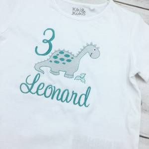 Geburtstagsshirt für Babys Kinder Dino Geschenk zum Geburtstag Zahlenshirt  T-Shirt Kurzarm Langarmshirt personalisiert Bild 3