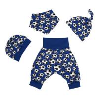 Baby Frühchen Jungen Set Pumphose-Mütze-Tuch "Fußballfieber" Fußbälle auf blau Geschenk Geburt Bild 1