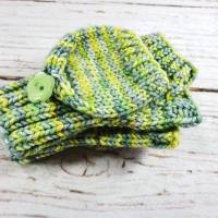 Fäustlinge für Babys mit Kappe Hellgrün handgefärbte Wolle Bild 2