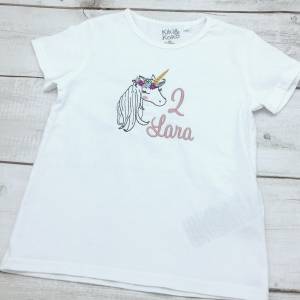 Namensshirt für Babys Mädchen Einhorn Geschenk zum Geburtstag auf Zahlenshirt T-Shirt Kurzarm Langarmshirt personalisier Bild 4
