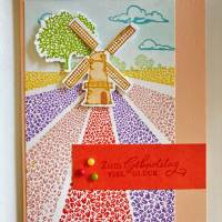 Geburtstagskarte  mit bunten Tulpen, Windmühle und Grusstext Handgefertigt mit Stampin'Up Produkten Bild 1