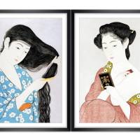 2er Satz Bilderset Japanische Kunst - Holzschnitt 1920 - Frauen im Bad - Druck Poster Geschenkidee Bild 2