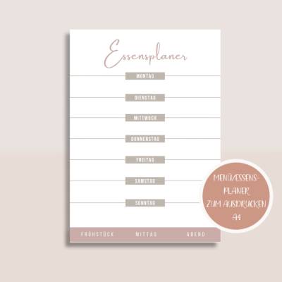 Speiseplan, Essensplaner, Menüplaner zum Ausdrucken