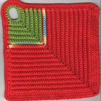 T0052 gehäkelt 2 Topflappen Baumwolle Handarbeit hellgrün rot blau gelb Küche Bild 2