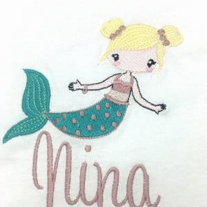 Namensshirt für Babys Mädchen Meerjungfrau Geschenk zum Geburtstag auf Wunsch mit Zahl T-Shirt Kurzarm Langarmshirt viel Bild 4