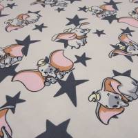 Stoff Baumwolle Jersey mit Disney Dumbo Elefanaten Sterne Design Lizenzstoff beige grau rosa Kinderstoff Kleiderstoff Bild 1