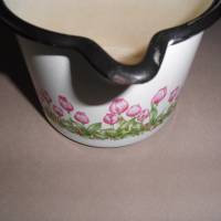 Alter Milchtopf aus Emaille Vintage aus den 1970er Jahren mit schönem Tulpenmuster Bild 2