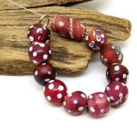 11 alte rote Skunk Perlen mit weißen Punkten - Fancy Beads - venezianische Handelsperlen Bild 1