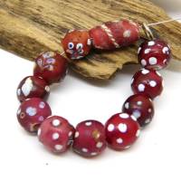11 alte rote Skunk Perlen mit weißen Punkten - Fancy Beads - venezianische Handelsperlen Bild 2