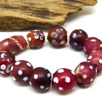 11 alte rote Skunk Perlen mit weißen Punkten - Fancy Beads - venezianische Handelsperlen Bild 4