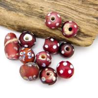 11 alte rote Skunk Perlen mit weißen Punkten - Fancy Beads - venezianische Handelsperlen Bild 5