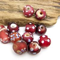11 alte rote Skunk Perlen mit weißen Punkten - Fancy Beads - venezianische Handelsperlen Bild 6