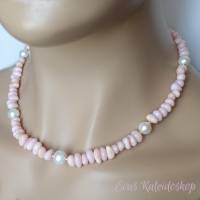 Pink Opal (Andenopal) Kette mit schimmernden weißen Perlen Bild 2