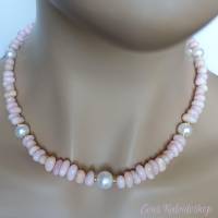 Pink Opal (Andenopal) Kette mit schimmernden weißen Perlen Bild 6