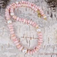 Pink Opal (Andenopal) Kette mit schimmernden weißen Perlen Bild 7