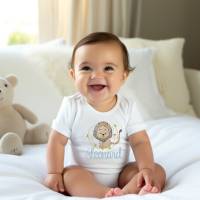 Bestickter Baby Body mit Löwe als Geschenk zur Geburt Taufe Pate personalisiert mit Name Geschenkidee für Mädchen und Ju Bild 2