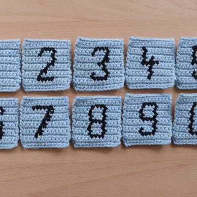 Häkelanleitung eingehäkelte Zahlen 0-9, Zählmuster, pdf-Datei