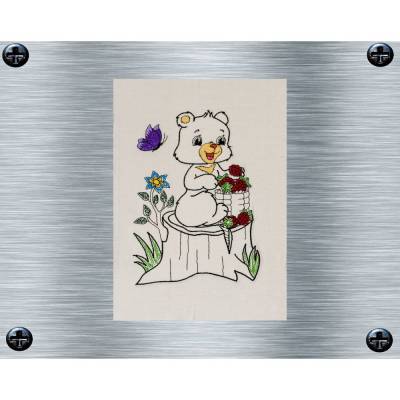 Stickdatei Himbaerchen auf Stamm bunt + uni - 13 x 18 Rahmen - Waldtiere, tierische Stickmotive, digitale Stickdatei