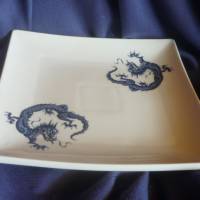 Besondere Platte im Asiastil mit blauen Drachen Bild 2