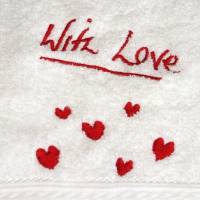 Gästehandtuch With Love in weiß bestickt mit roten Herzchen Bild 1