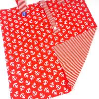 maritimer Einkaufsbeutel mit weißen Ankern auf rot, faltbar, Stofftasche, Baumwollbeutel Bild 3