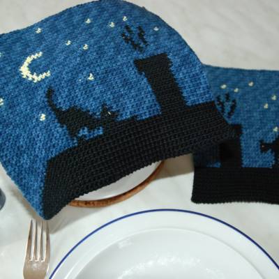 DIY Häkelanleitung Doubleface-Topflappen Katze auf dem Dach (PDF)