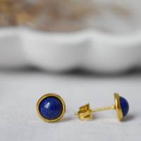 Ohrstecker Mini Lapislazuli Gold, 6mm, Edelstein, minimalistisch, kleine blauem Stein, Blau, Lapislazuli Ohrringe, Lapis Bild 2