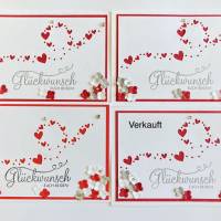 3D Glückwunschkarte Hochzeitskarte mit Herzen Blumen Blüten- Handgefertigt Rot-Weiß Stampin'Up Bild 1