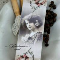 Lesezeichen, Bookmark, Buchzeichen mit Damen Motiv, im Vintage / Shabby Stil. Bild 1