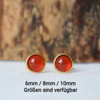 Ohrstecker roter Achat Edelstein, Gold Mini roter Stein Ohrstecker, Schlichte kleine Ohrringe, 6mm, rund, Edelstahl Bild 9