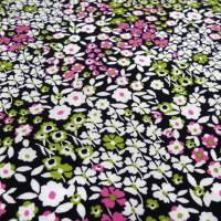 Stoff Viskose Blusenstoff mit Blumen Streublumen Design weiß schwarz grün rosa Kleiderstoff Bild 1