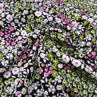 Stoff Viskose Blusenstoff mit Blumen Streublumen Design weiß schwarz grün rosa Kleiderstoff Bild 4