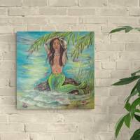 CARIBBEAN MERMAID - Acrylbild mit Meerjungfrau am Strand 60cmx60cm - Christiane Schwarz Bild 1
