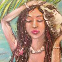 CARIBBEAN MERMAID - Acrylbild mit Meerjungfrau am Strand 60cmx60cm - Christiane Schwarz Bild 10
