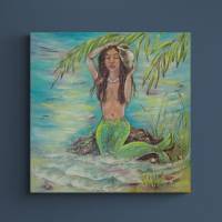 CARIBBEAN MERMAID - Acrylbild mit Meerjungfrau am Strand 60cmx60cm - Christiane Schwarz Bild 2