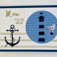 Für Meer Fans - Maritime Grußkarte mit Anker, Leuchtturm, Möwe und Seilen Handmade Bild 2