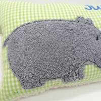 Namenskissen Taufkissen Kuschelkissen Kindergartenkissen Geburtsgeschenk  Nilpferd Hippo Bild 3