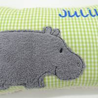 Namenskissen Taufkissen Kuschelkissen Kindergartenkissen Geburtsgeschenk  Nilpferd Hippo Bild 6
