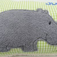 Namenskissen Taufkissen Kuschelkissen Kindergartenkissen Geburtsgeschenk  Nilpferd Hippo Bild 7