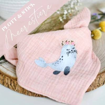 Plott & Stick Meerestiere mit Robbe, Wal, Schildkröte Plotterdatei zum Plotten und Besticken Handstickerei