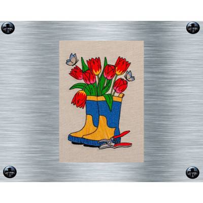 Stickdatei Tulpenstiefel uni / bunt - 13 x 18 Rahmen - Botanische Stickmotive, Blumenstickerei, Tulpen