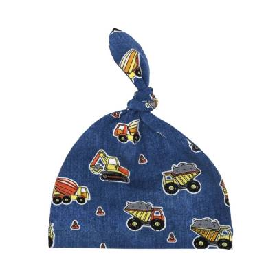 Baby Frühchen Jungen Knotenmütze Zipfelmütze "Große Baustelle" Denim Look Geschenk Geburt Sommer