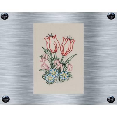 Stickdatei Frühlingsblumen uni + bunt - 13 x 18 Rahmen - Botanische Stickmotive, Blumenstickerei, Tulpen, Krokos
