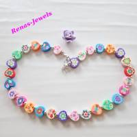 Kinderkette bunt Herz Perlen mit Blumen Kinder Kette Herzkette PolymerClay Mädchenkette Bild 2