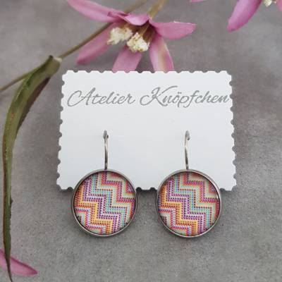 Edelstahl - Cabochonohrhänger mit Brisur: Zickzack Muster (01)