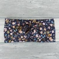 Knotenhaarband/Stirnband Jersey floral auf dunkelblau Bild 1