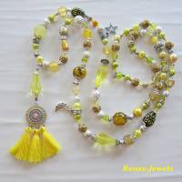 Bettelkette Kette lang gelb silberfarben mit Quasten Anhänger Perlenkette Boho Ethno Ibiza Hippie Kette Handgefertigt Bild 9