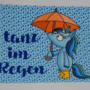 Brillenputztuch Einhorn blau tanz im Regen Regentropfen blau Sublimation Miezo  Display Glasreinigung Bild 1